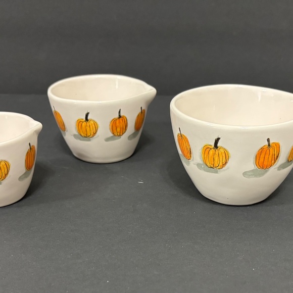 Rae Dunn Pumpkin Watercolor Measuring Cups Farmhouse Ceramic Orange Autumn White - Picture 3 of 4